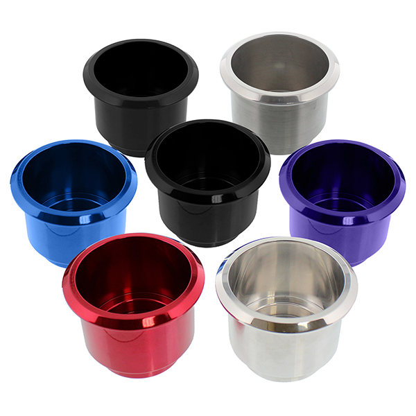 Billet Aluminum Large Cup Holder Insert Clear Anodized (Matte Silver), Pair